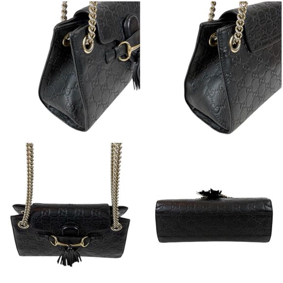 Gucci Chain Mini Shoulder Bag Emily Shima Leather Black 2way Tassel - Picture 3 of 12